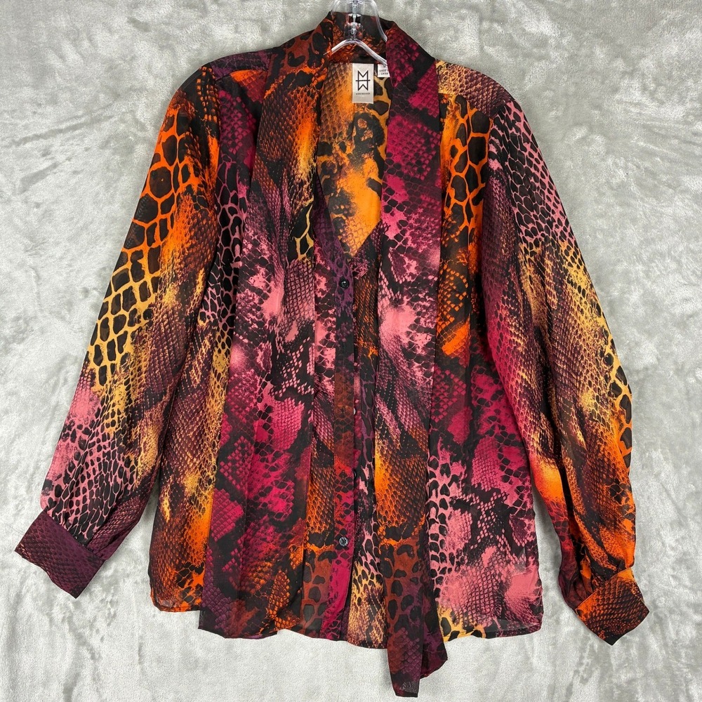 Marc Bouwer Animal Print Scarf‎ Tie Blouse Orange Magenta Snake Leopard Mens M